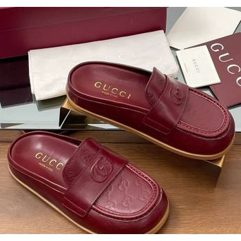 Gucci GG Leather Flat Mules with Double G Burgundy 2025 ‎817468 (MD-250423112)