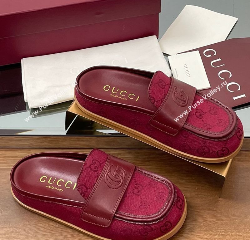 Gucci GG Canvas Flat Mules with Double G Red 2025 ‎817468 (MD-250423113)
