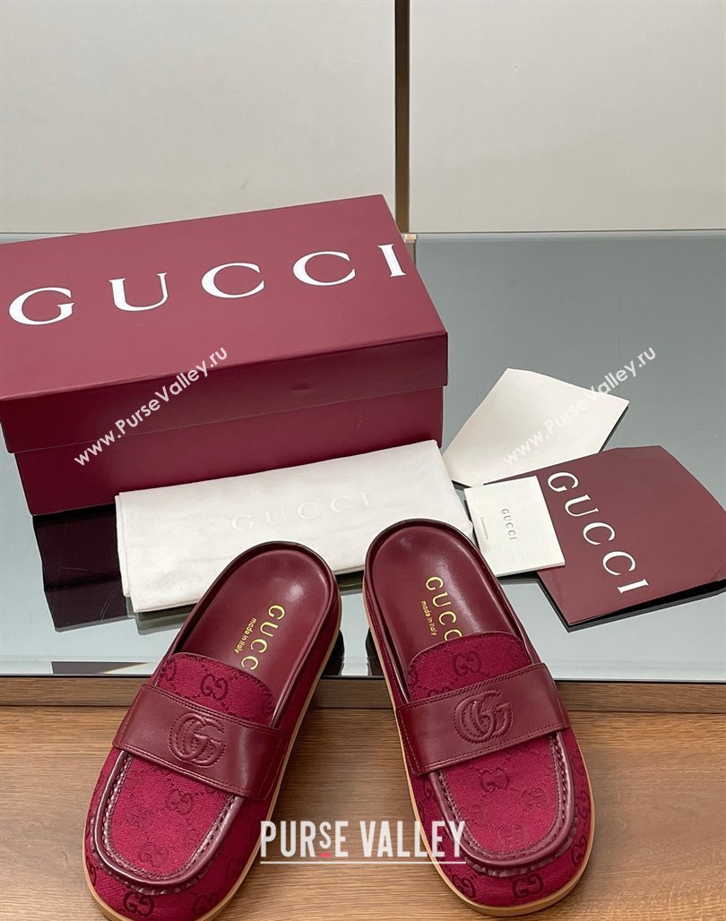 Gucci GG Canvas Flat Mules with Double G Red 2025 ‎817468 (MD-250423113)