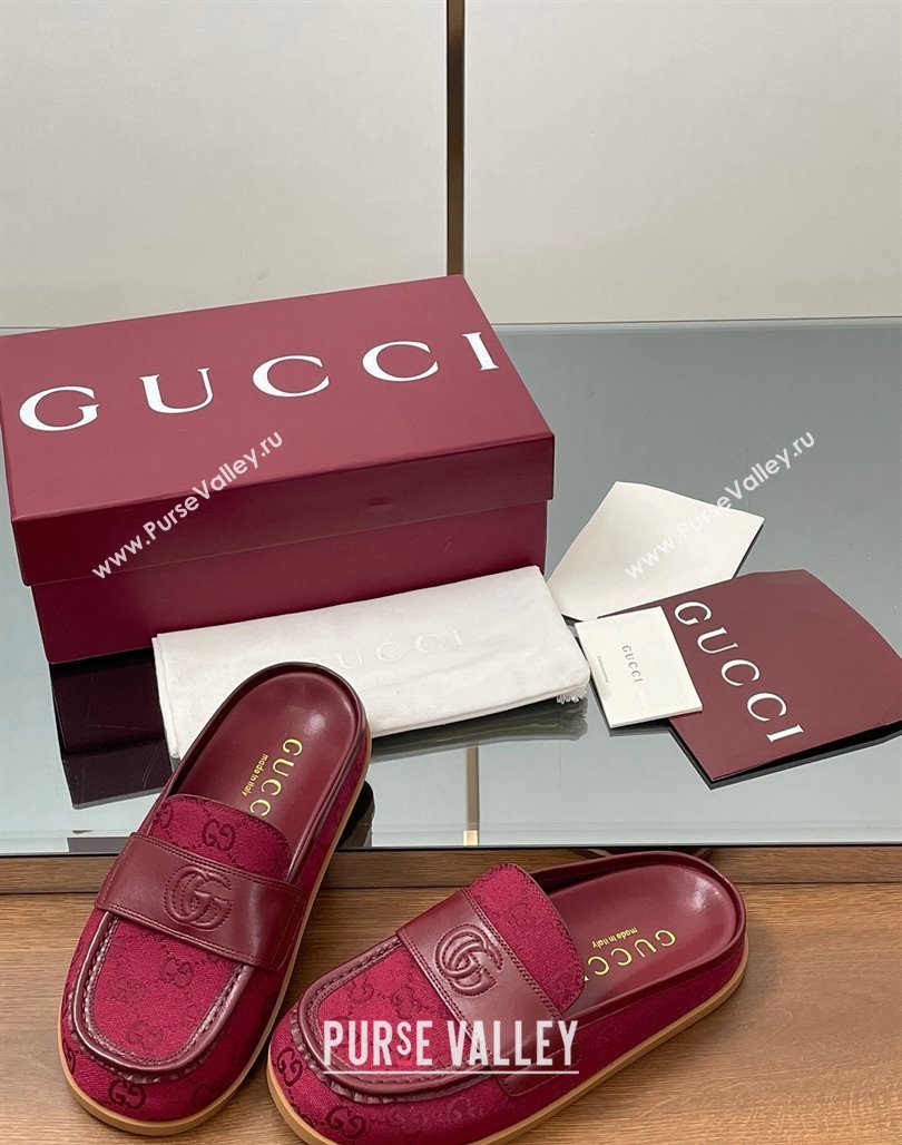 Gucci GG Canvas Flat Mules with Double G Red 2025 ‎817468 (MD-250423113)