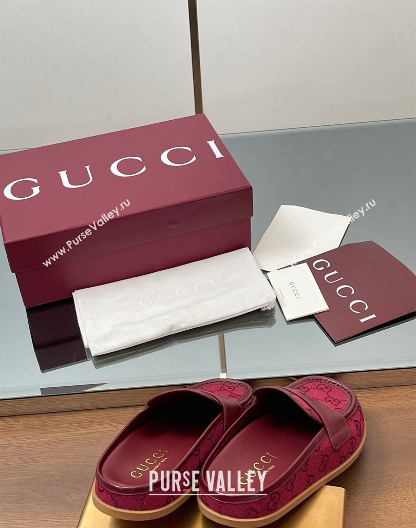 Gucci GG Canvas Flat Mules with Double G Red 2025 ‎817468 (MD-250423113)