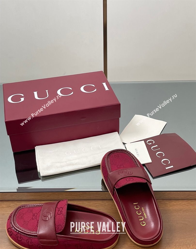 Gucci GG Canvas Flat Mules with Double G Red 2025 ‎817468 (MD-250423113)