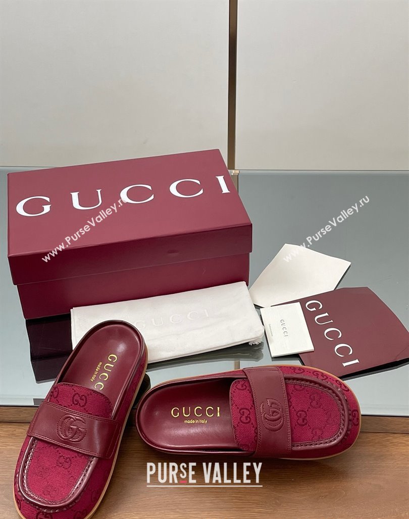 Gucci GG Canvas Flat Mules with Double G Red 2025 ‎817468 (MD-250423113)