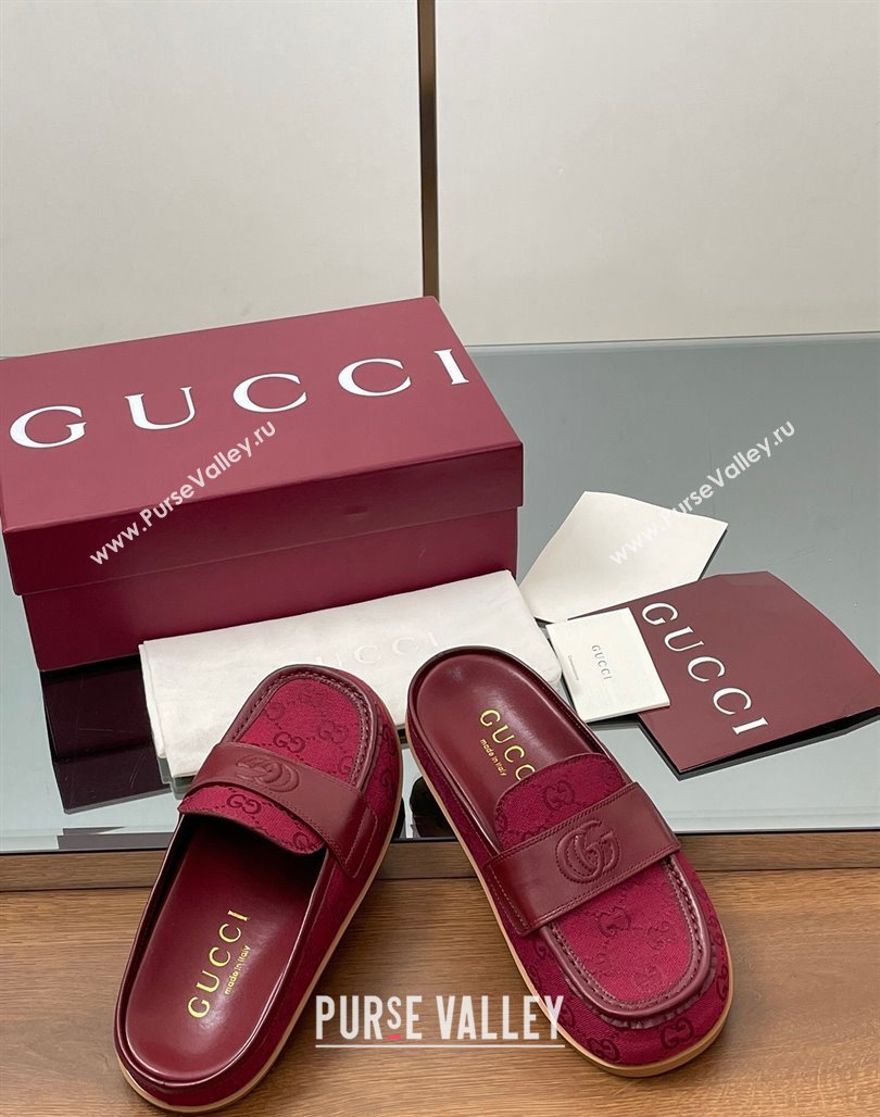 Gucci GG Canvas Flat Mules with Double G Red 2025 ‎817468 (MD-250423113)