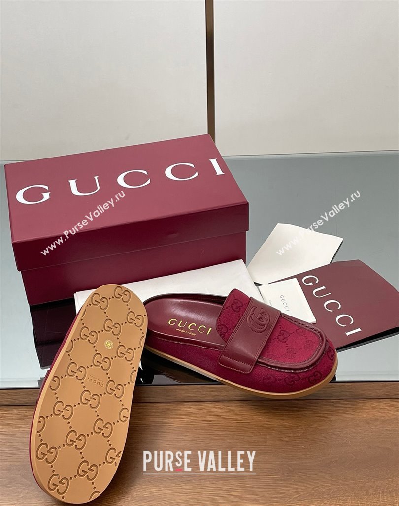 Gucci GG Canvas Flat Mules with Double G Red 2025 ‎817468 (MD-250423113)
