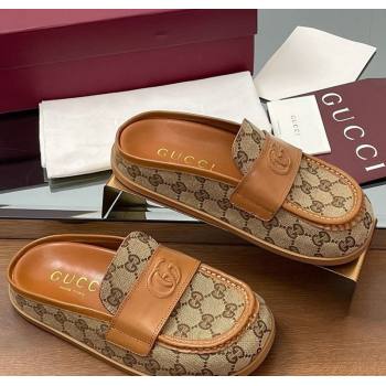 Gucci GG Canvas Flat Mules with Double G Beige 2025 ‎817468 (MD-250423114)
