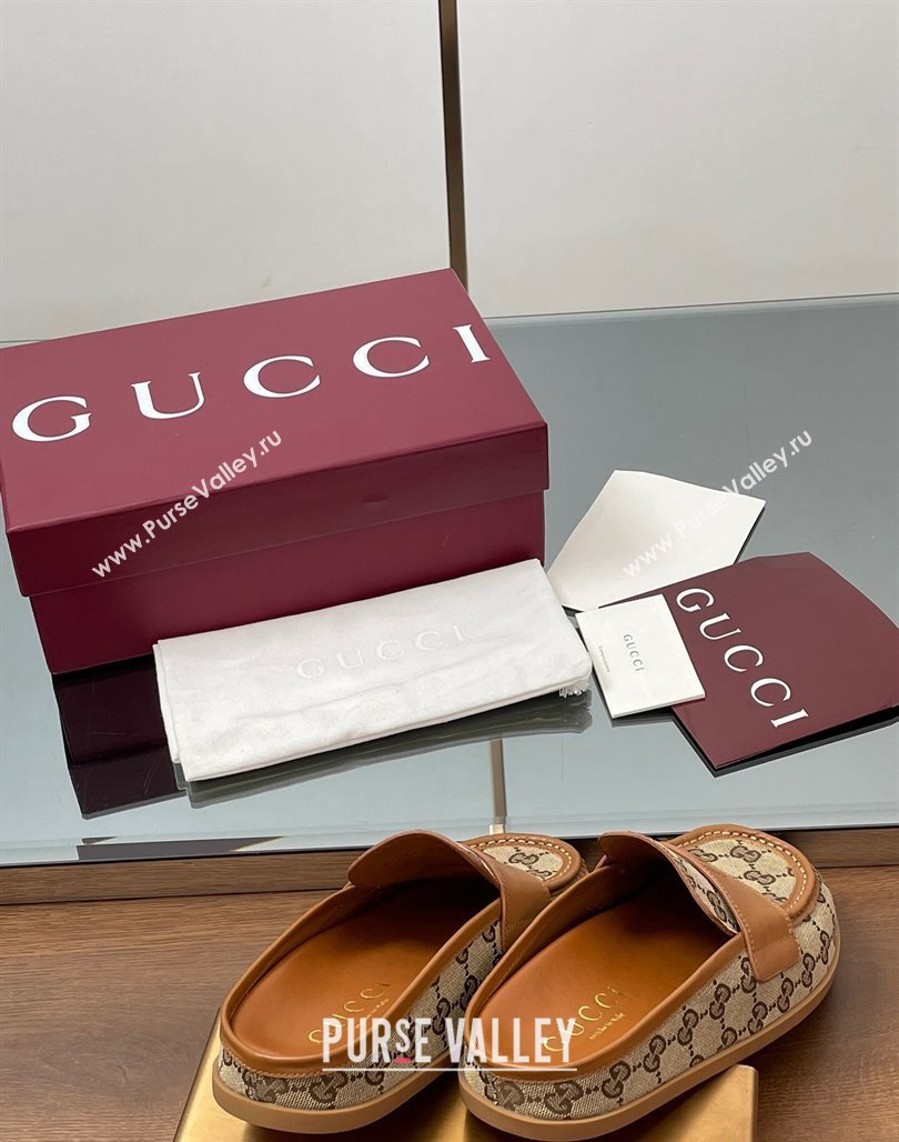 Gucci GG Canvas Flat Mules with Double G Beige 2025 ‎817468 (MD-250423114)