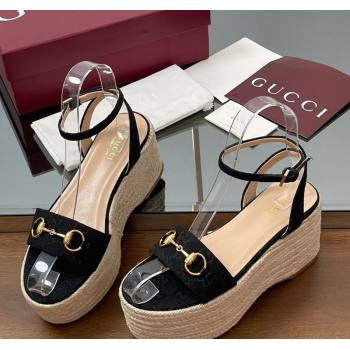 Gucci GG Canvas Platform Espadrille Sandals 8cm with Horsebit Black 2025 ‎816692 (MD-250423115)