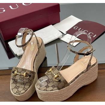 Gucci GG Canvas Platform Espadrille Sandals 8cm with Horsebit Beige 2025 ‎816692 (MD-250423116)