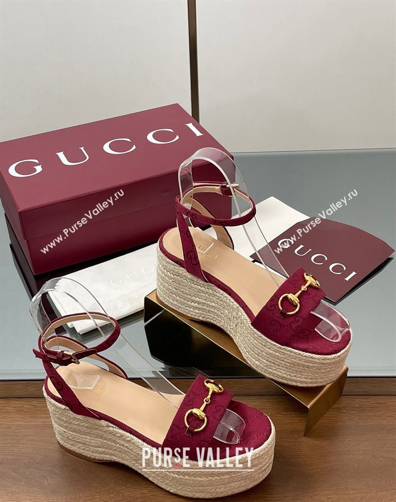 Gucci GG Canvas Platform Espadrille Sandals 8cm with Horsebit Red 2025 ‎816692 (MD-250423117)