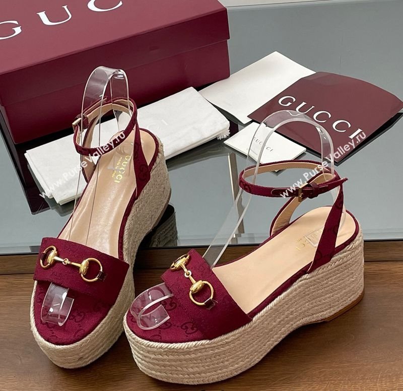 Gucci GG Canvas Platform Espadrille Sandals 8cm with Horsebit Red 2025 ‎816692 (MD-250423117)