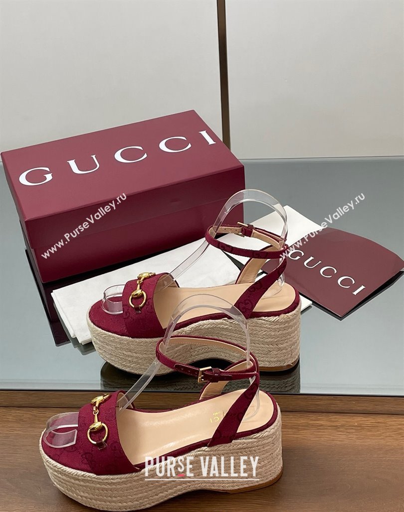 Gucci GG Canvas Platform Espadrille Sandals 8cm with Horsebit Red 2025 ‎816692 (MD-250423117)