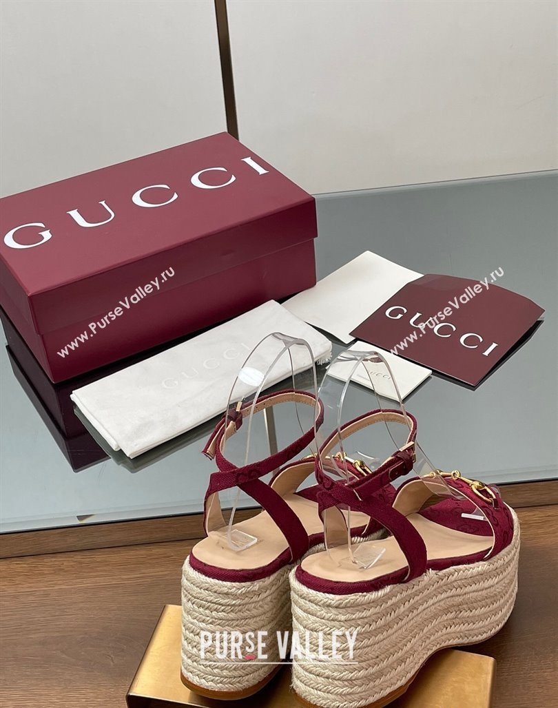 Gucci GG Canvas Platform Espadrille Sandals 8cm with Horsebit Red 2025 ‎816692 (MD-250423117)