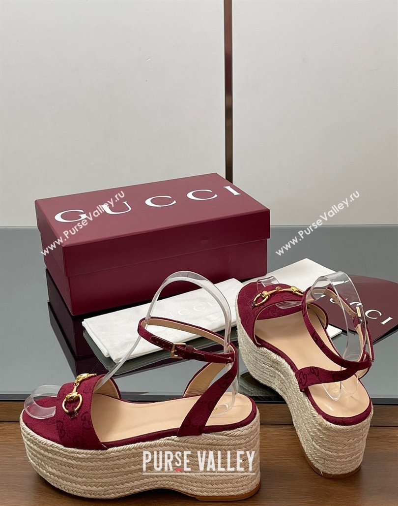 Gucci GG Canvas Platform Espadrille Sandals 8cm with Horsebit Red 2025 ‎816692 (MD-250423117)