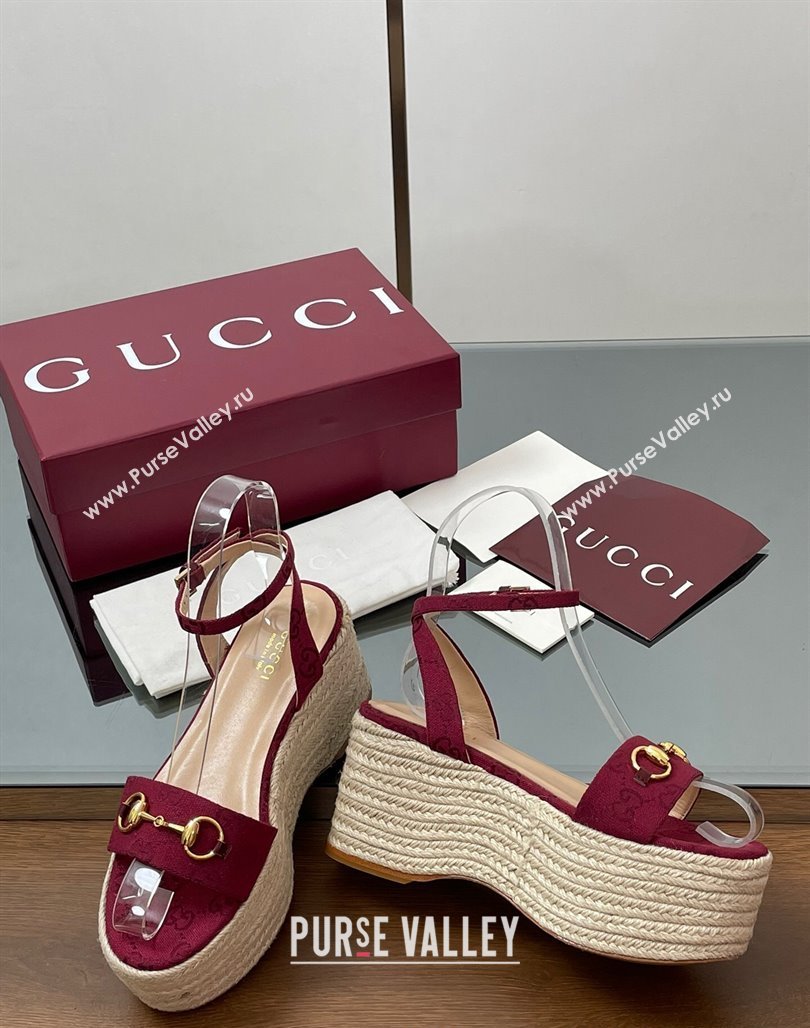 Gucci GG Canvas Platform Espadrille Sandals 8cm with Horsebit Red 2025 ‎816692 (MD-250423117)