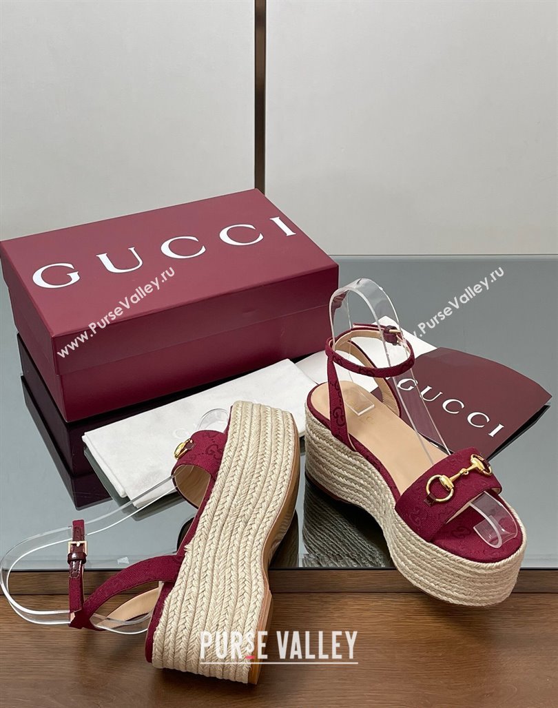 Gucci GG Canvas Platform Espadrille Sandals 8cm with Horsebit Red 2025 ‎816692 (MD-250423117)