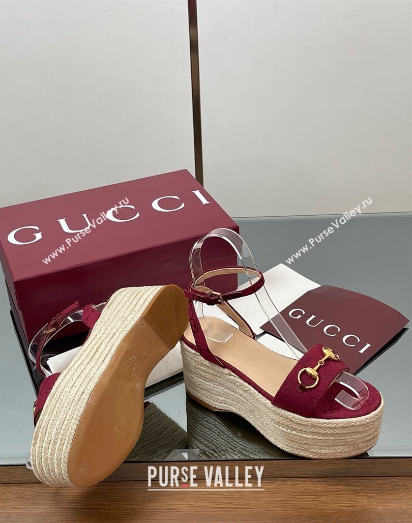 Gucci GG Canvas Platform Espadrille Sandals 8cm with Horsebit Red 2025 ‎816692 (MD-250423117)