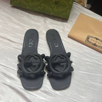 Gucci Rubber Interlocking G Flat Slides Sandal Black 2025 780307 (MD-250423055)