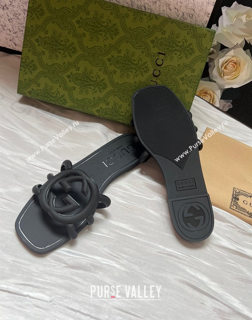 Gucci Rubber Interlocking G Flat Slides Sandal Black 2025 780307 (MD-250423055)