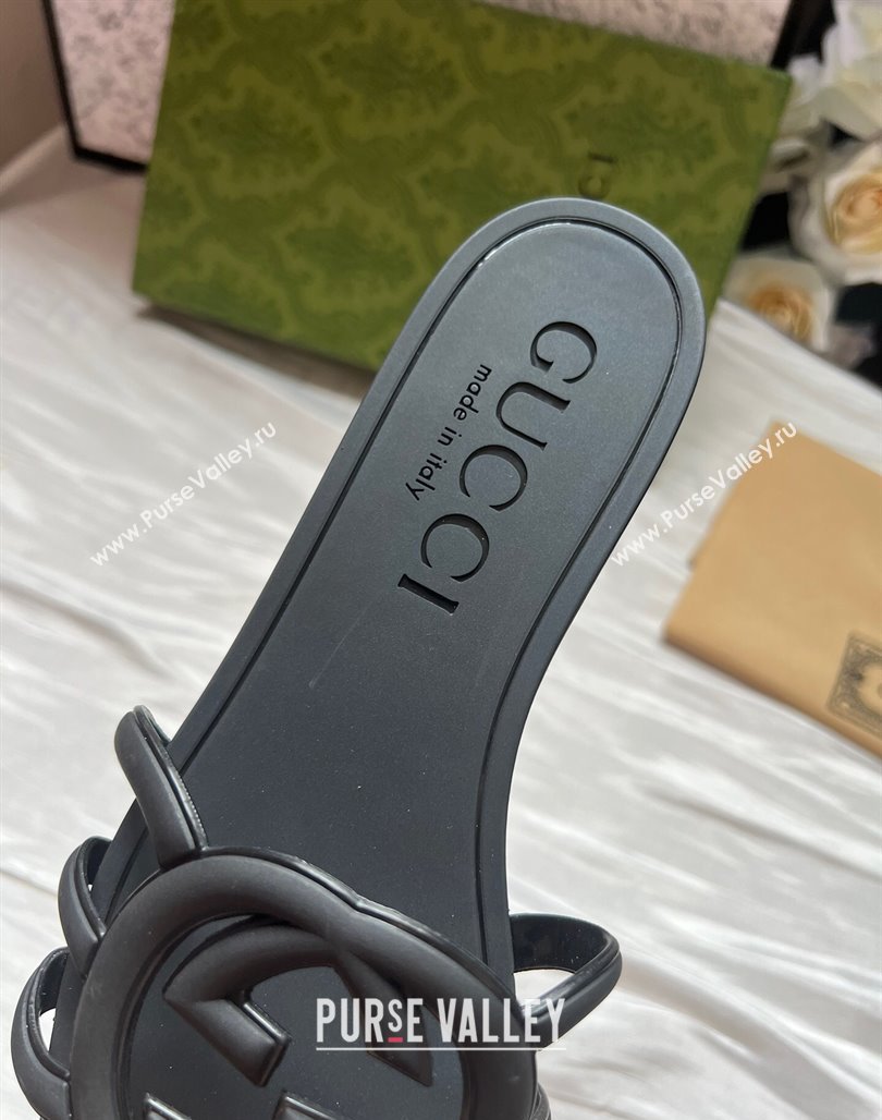 Gucci Rubber Interlocking G Flat Slides Sandal Black 2025 780307 (MD-250423055)