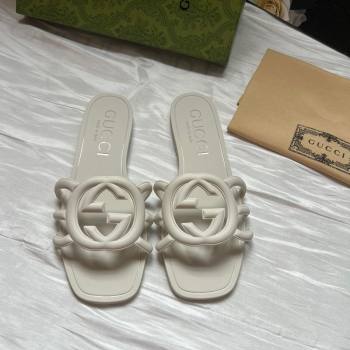 Gucci Rubber Interlocking G Flat Slides Sandal White 2025 780307 (MD-250423056)