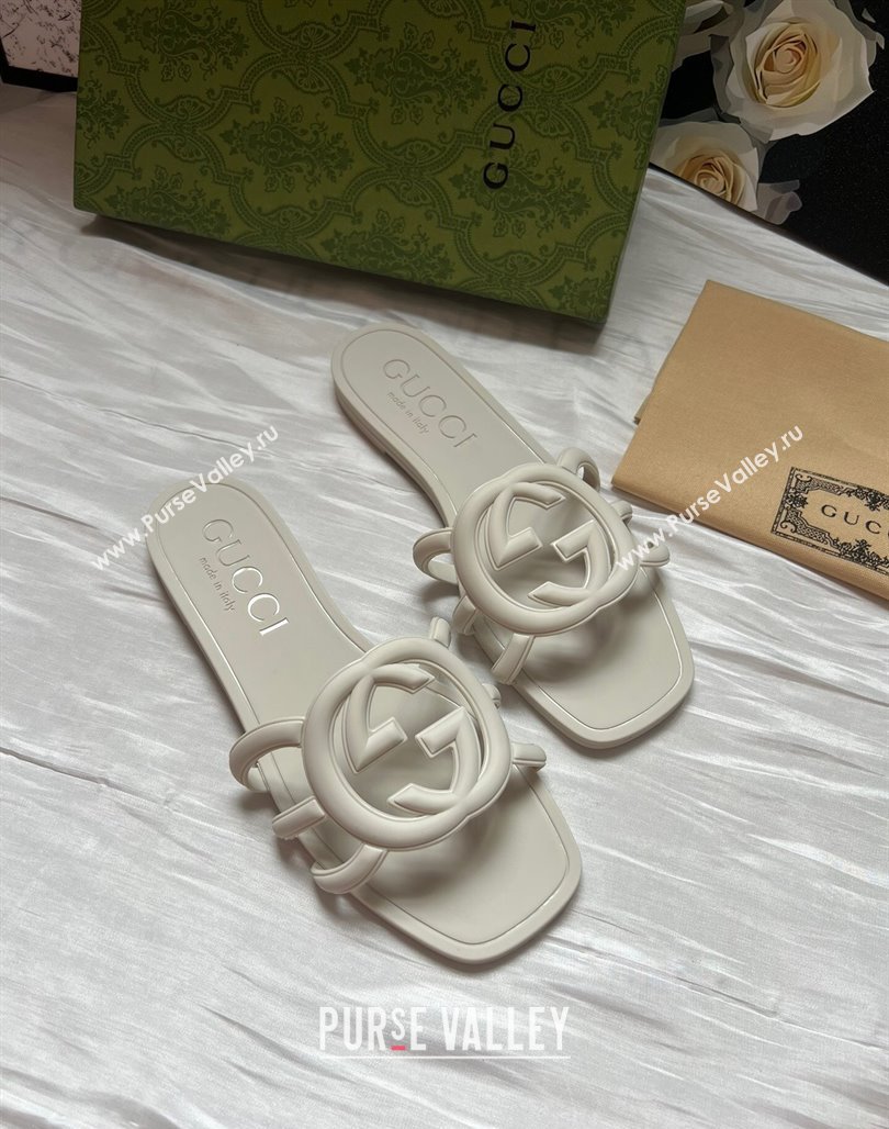 Gucci Rubber Interlocking G Flat Slides Sandal White 2025 780307 (MD-250423056)