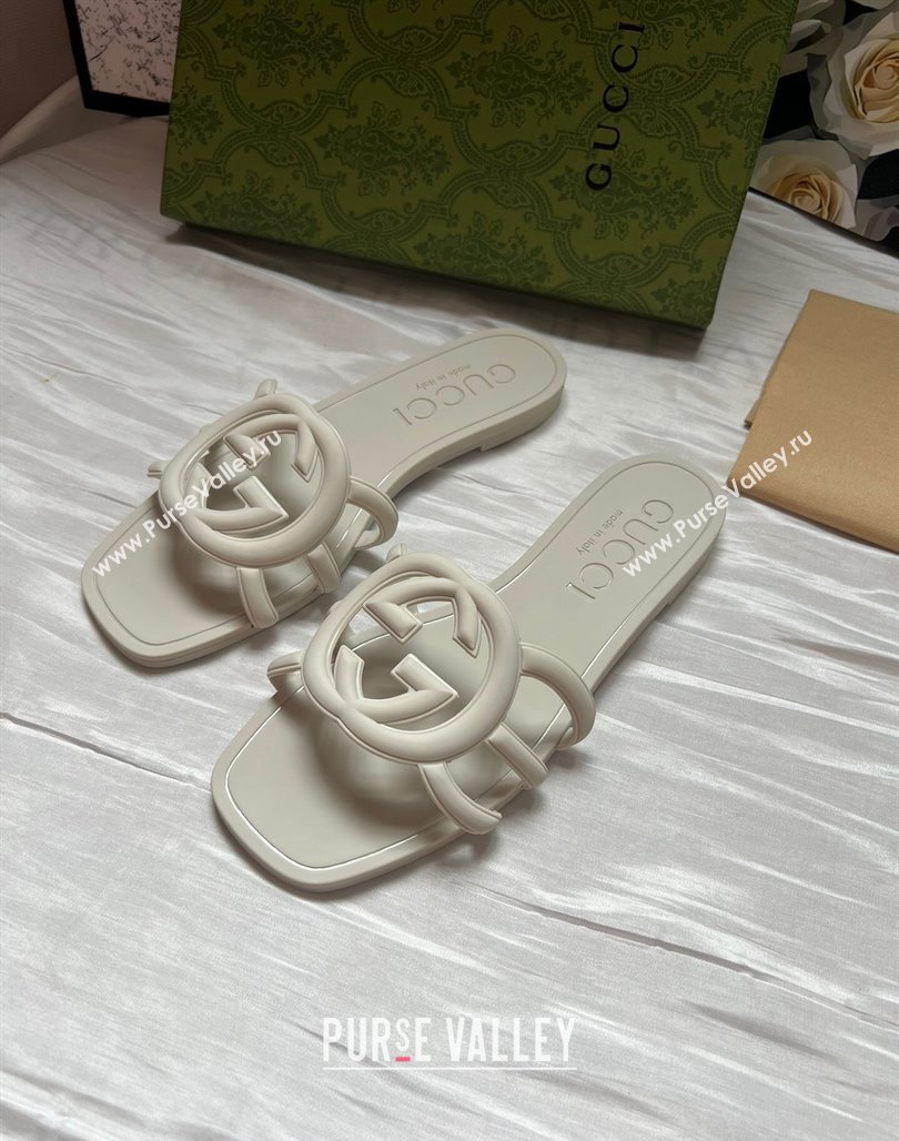 Gucci Rubber Interlocking G Flat Slides Sandal White 2025 780307 (MD-250423056)