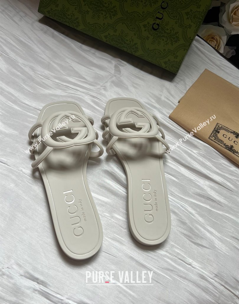 Gucci Rubber Interlocking G Flat Slides Sandal White 2025 780307 (MD-250423056)