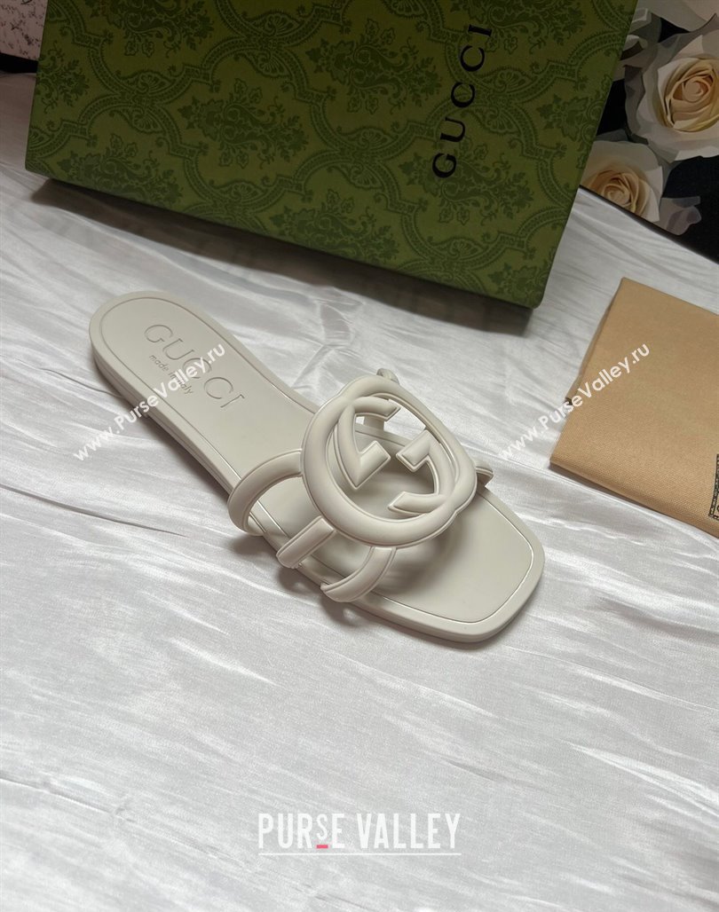 Gucci Rubber Interlocking G Flat Slides Sandal White 2025 780307 (MD-250423056)