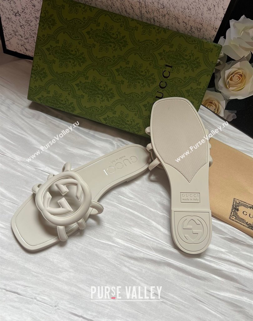 Gucci Rubber Interlocking G Flat Slides Sandal White 2025 780307 (MD-250423056)