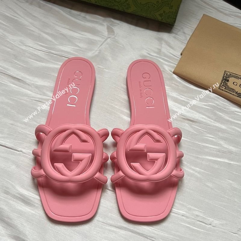 Gucci Rubber Interlocking G Flat Slides Sandal Light Pink 2025 780307 (MD-250423057)