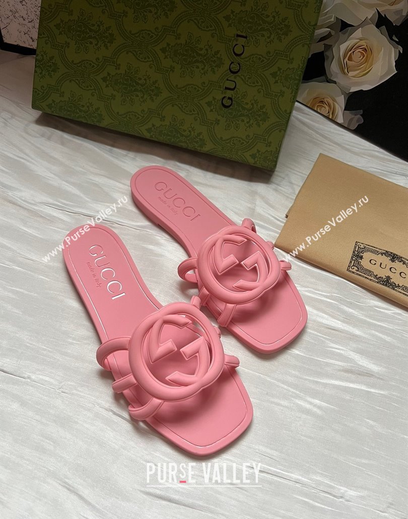 Gucci Rubber Interlocking G Flat Slides Sandal Light Pink 2025 780307 (MD-250423057)