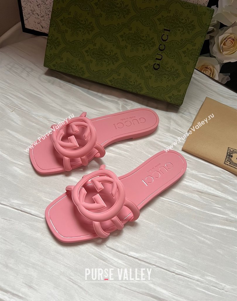 Gucci Rubber Interlocking G Flat Slides Sandal Light Pink 2025 780307 (MD-250423057)