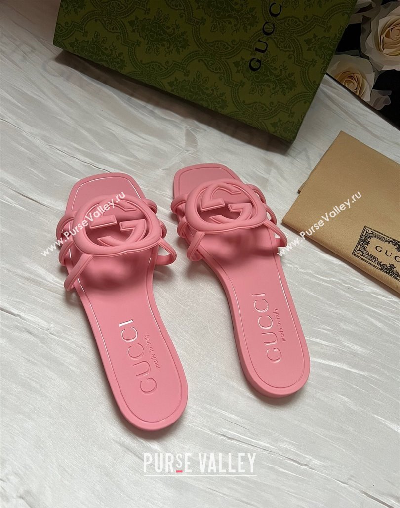 Gucci Rubber Interlocking G Flat Slides Sandal Light Pink 2025 780307 (MD-250423057)