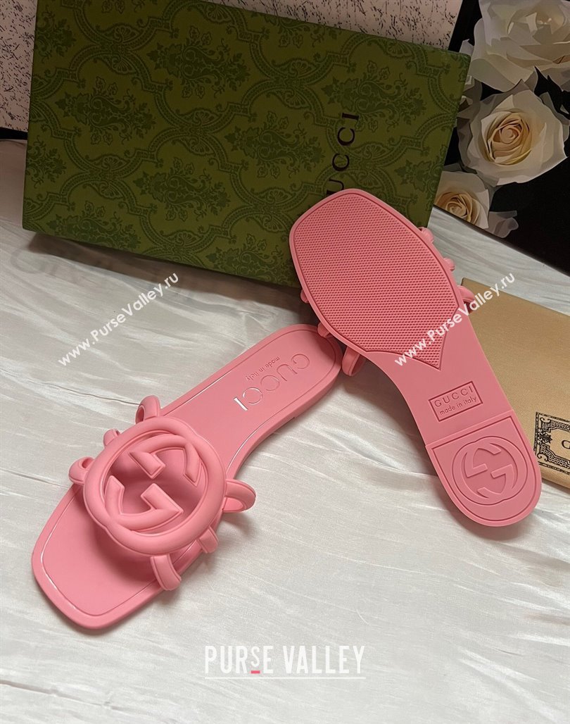 Gucci Rubber Interlocking G Flat Slides Sandal Light Pink 2025 780307 (MD-250423057)