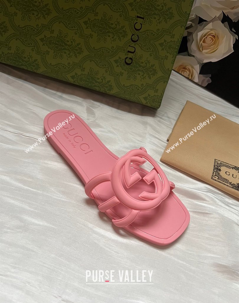 Gucci Rubber Interlocking G Flat Slides Sandal Light Pink 2025 780307 (MD-250423057)