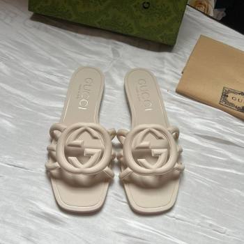 Gucci Rubber Interlocking G Flat Slides Sandal Light Beige 2025 780307 (MD-250423058)