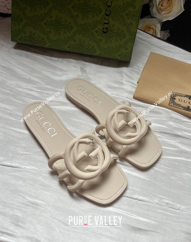 Gucci Rubber Interlocking G Flat Slides Sandal Light Beige 2025 780307 (MD-250423058)