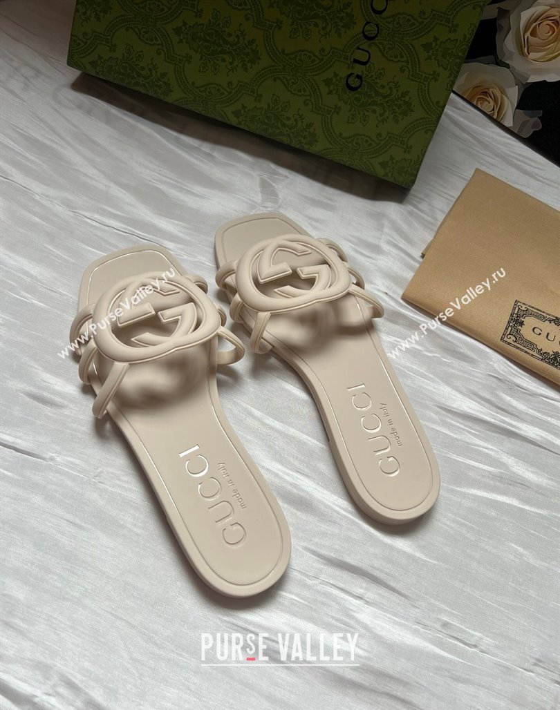 Gucci Rubber Interlocking G Flat Slides Sandal Light Beige 2025 780307 (MD-250423058)