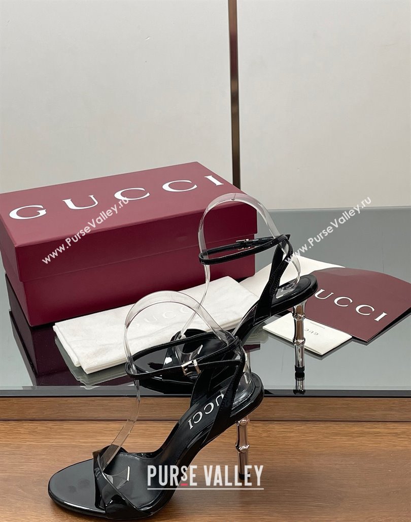 Gucci Patent Leather Sandals 9.5cm with Bamboo-Effect Heel Black 2025 812999 (MD-250423001)