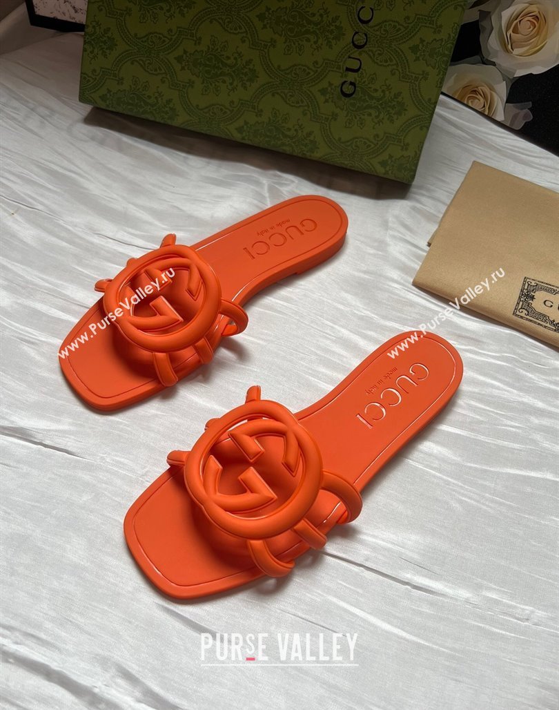 Gucci Rubber Interlocking G Flat Slides Sandal Orange 2025 780307 (MD-250423059)