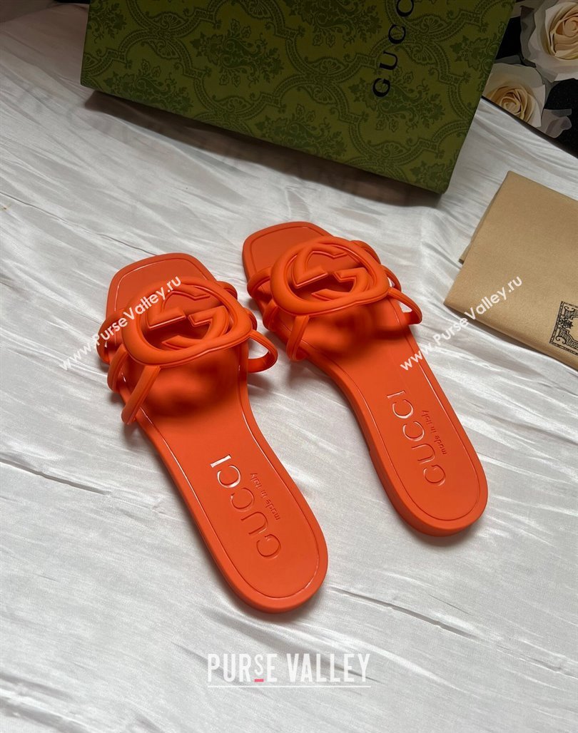Gucci Rubber Interlocking G Flat Slides Sandal Orange 2025 780307 (MD-250423059)