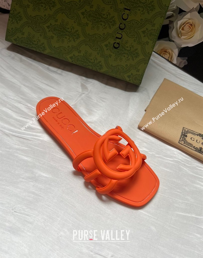 Gucci Rubber Interlocking G Flat Slides Sandal Orange 2025 780307 (MD-250423059)