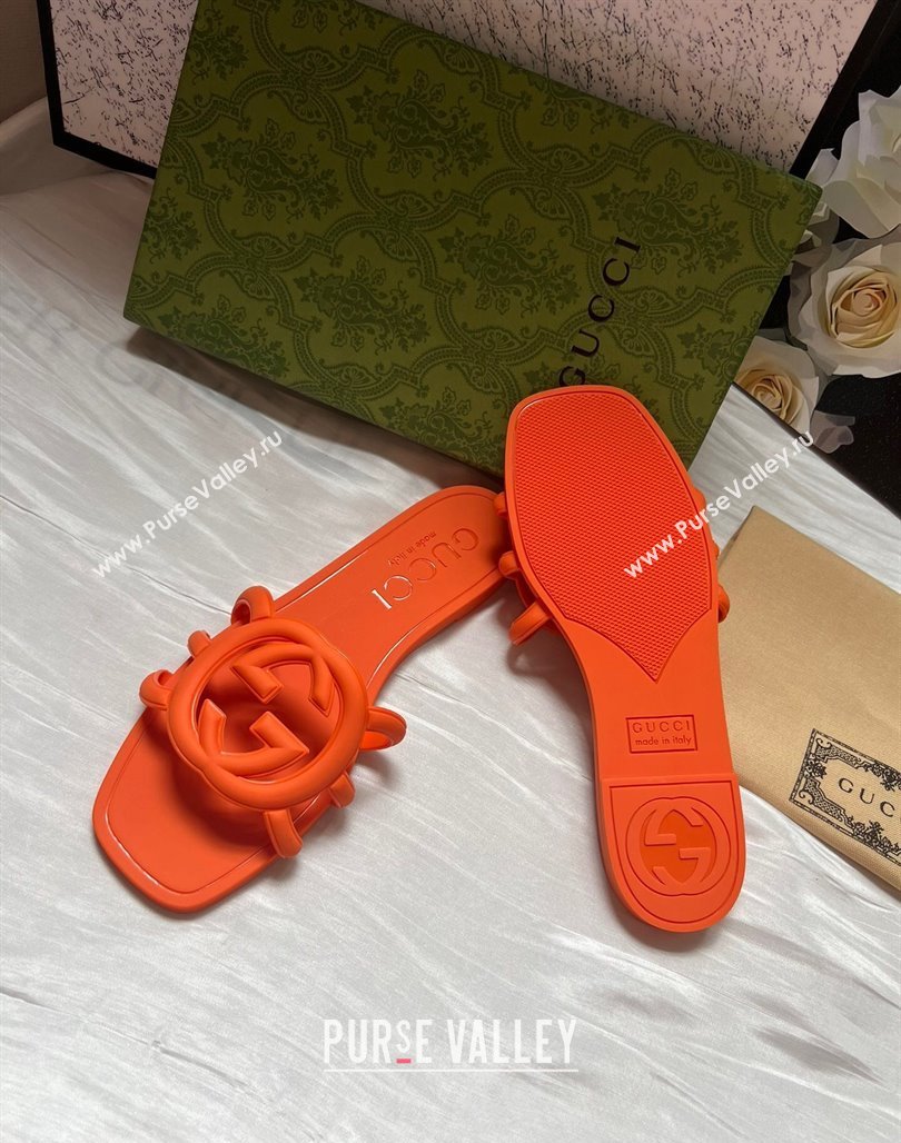 Gucci Rubber Interlocking G Flat Slides Sandal Orange 2025 780307 (MD-250423059)