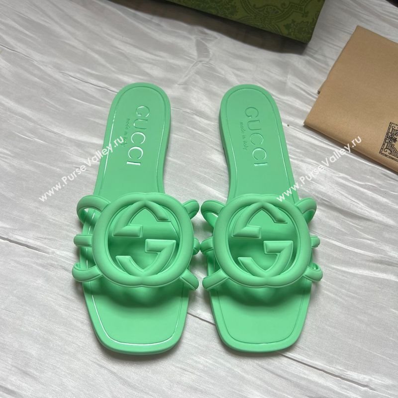 Gucci Rubber Interlocking G Flat Slides Sandal Green 2025 780307 (MD-250423060)