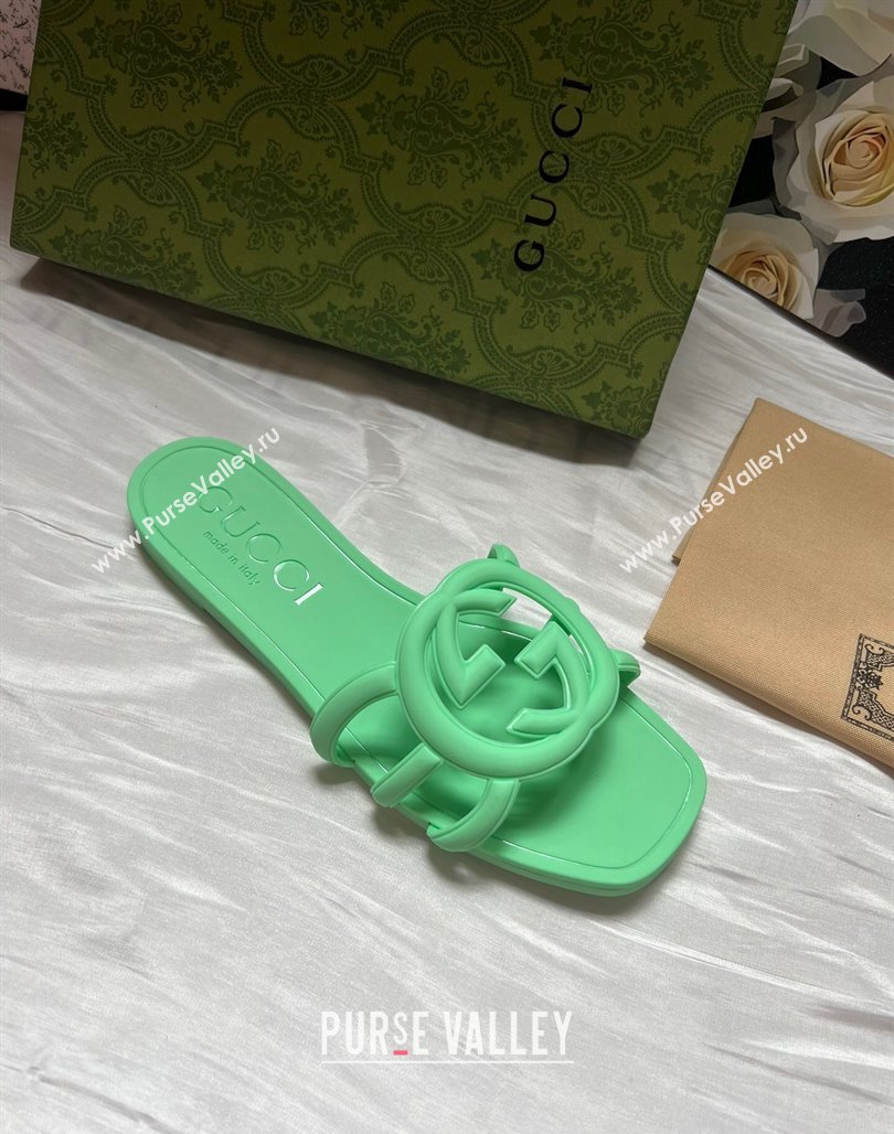 Gucci Rubber Interlocking G Flat Slides Sandal Green 2025 780307 (MD-250423060)