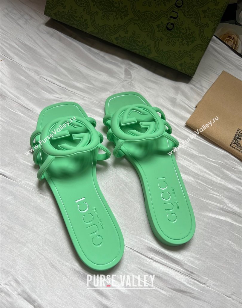 Gucci Rubber Interlocking G Flat Slides Sandal Green 2025 780307 (MD-250423060)