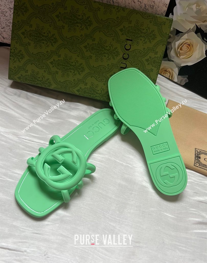 Gucci Rubber Interlocking G Flat Slides Sandal Green 2025 780307 (MD-250423060)