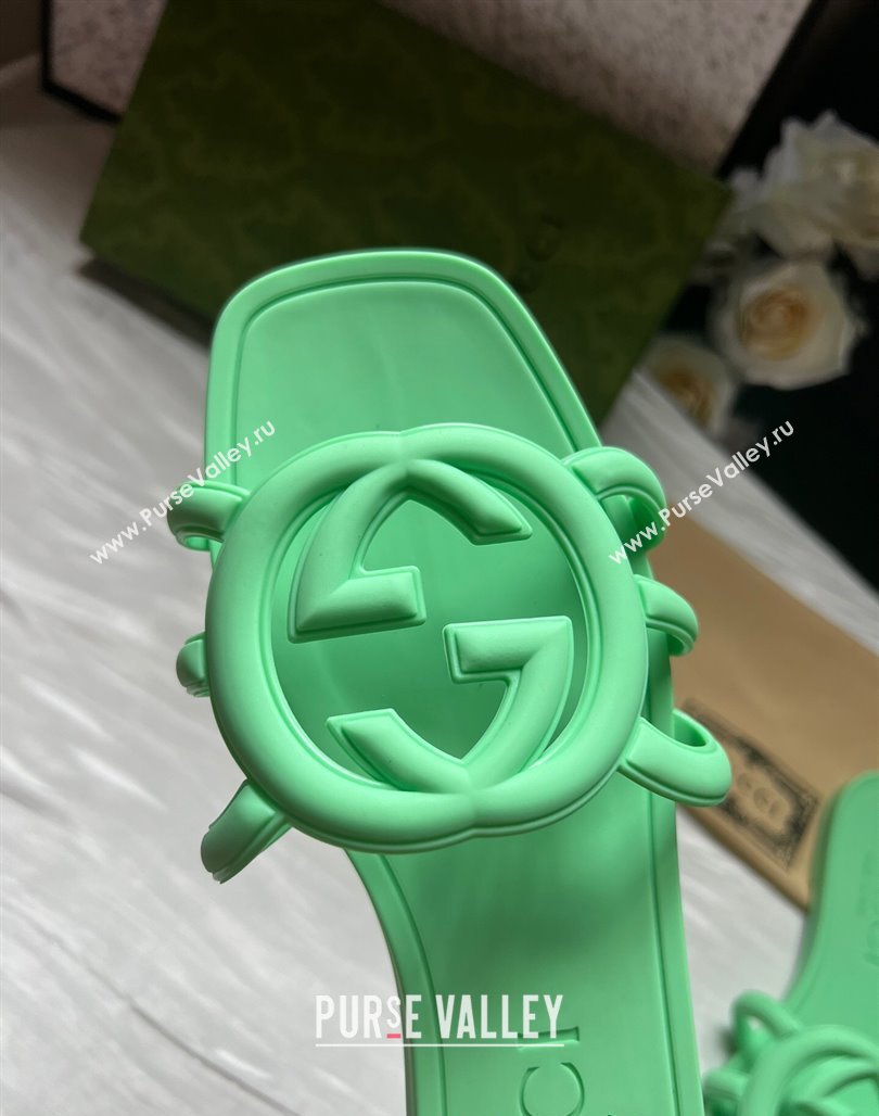 Gucci Rubber Interlocking G Flat Slides Sandal Green 2025 780307 (MD-250423060)