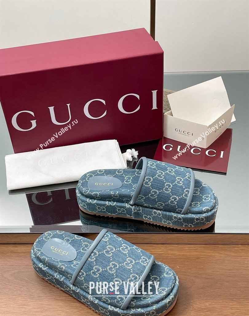 Gucci GG Denim Platform Slides Sandal Blue 2025 816797 (MD-250423072)